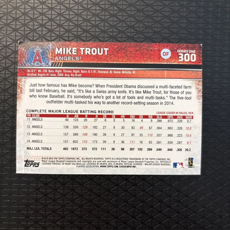 Topps Panini Card Tarjeta Cromo Barajita Mike Trout Topps 2015 Series