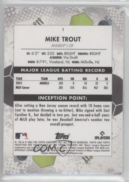 Topps Panini Card Tarjeta Cromo Barajita Mike Trout Topps Inception 2022