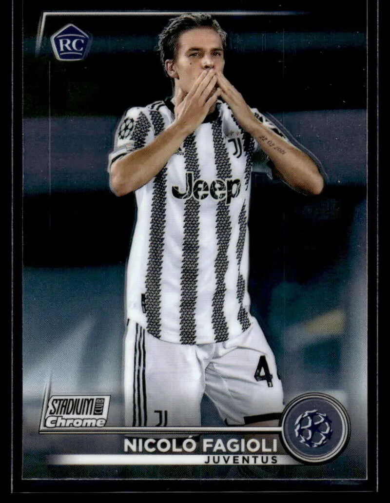 Topps Panini Card Tarjeta Cromo Barajita Nicolo Fagioli Topps 2022-2023 Chrome Rookie Card RC Stadium Club Uefa Soccer Futbol