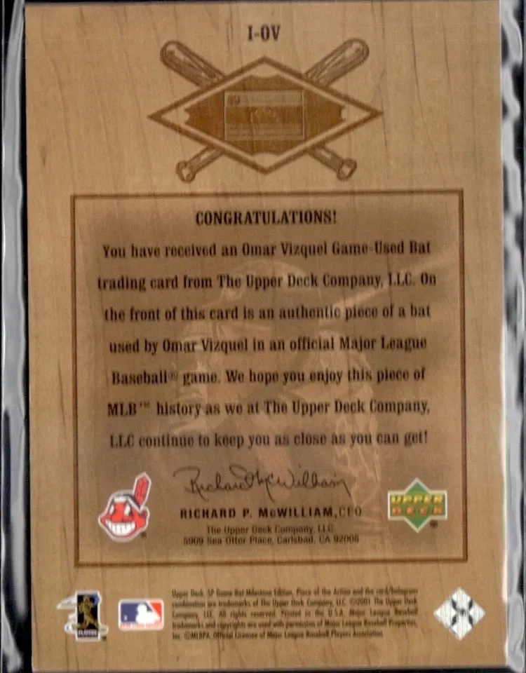Topps Panini Card Tarjeta Cromo Barajita Omar Vizquel 2001 Sp Game Bat Mileston Edition International Connection (memorabilia Con Trozo Bate)