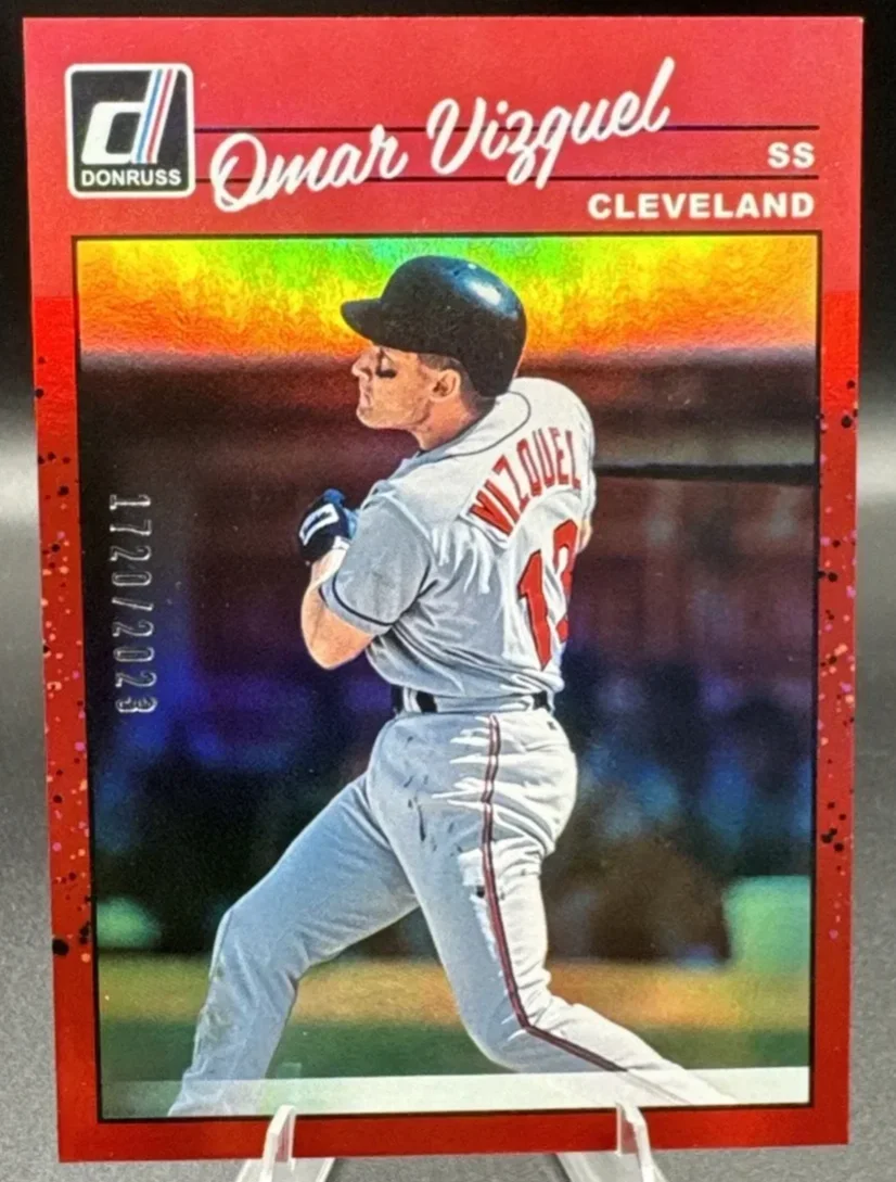 Topps Panini Card Tarjeta Cromo Barajita Omar Vizquel Panini 2023 Donruss Baseball Retro Base Holo Red Numerada /2023