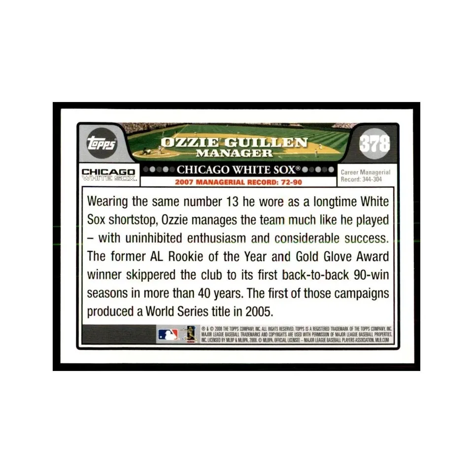 Topps Panini Card Tarjeta Cromo Barajita Ozzie Guillen Topps 2008 Manager