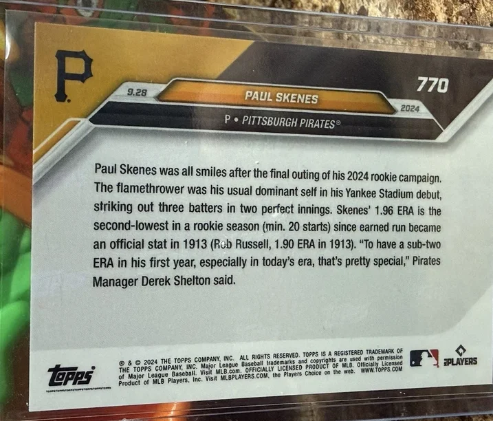 Topps Panini Card Tarjeta Cromo Barajita Paul Skenes Topps 2024 Topps Now Rookie Card RC