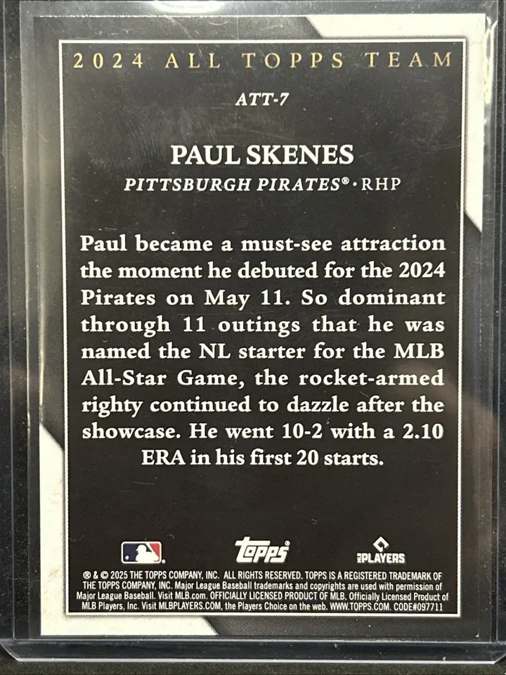 Topps Panini Card Tarjeta Cromo Barajita Paul Skenes Topps Series 2025 All-Topps Team Right Handed Pitcher