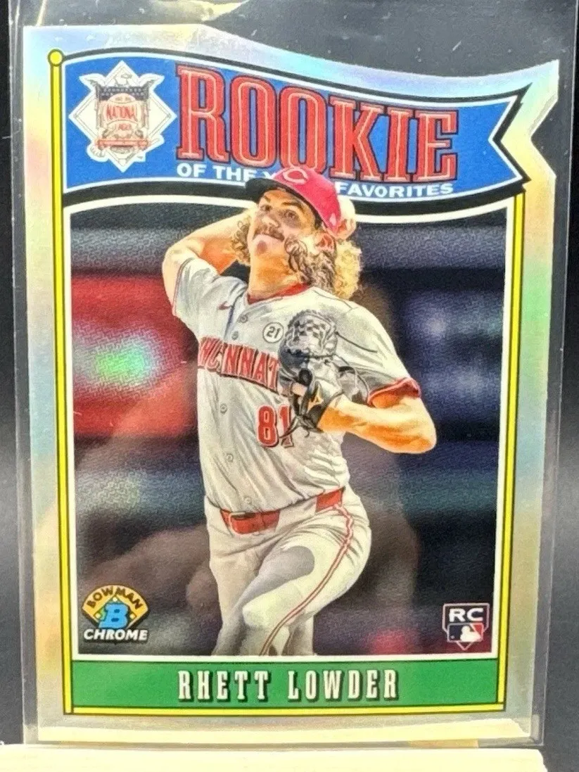 Topps Panini Card Tarjeta Cromo Barajita Rhett Lowder Bowman 2025 Chrome Rookie Card RC Rookie Of The Year Favorites Card