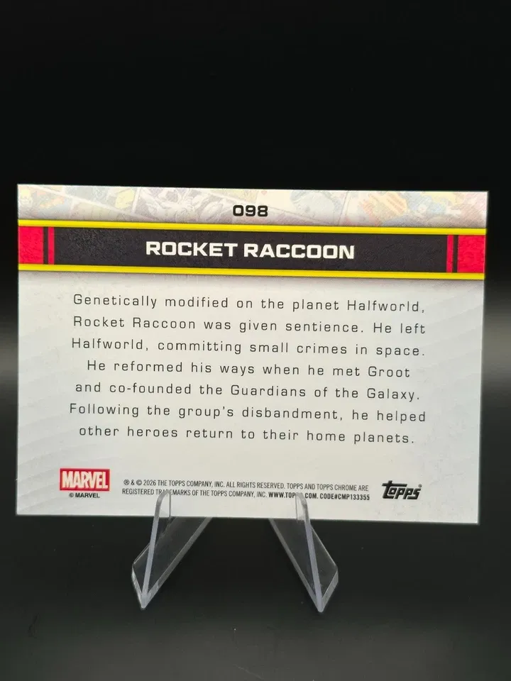 Topps Panini Card Tarjeta Cromo Barajita Rocket Racoon Topps 2026 Chrome Marvel Comics