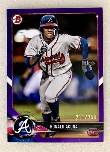 Topps Panini Card Tarjeta Cromo Barajita Ronald Acuna Bowman 2018 Numerada Rookie Card RC Prospects Purple