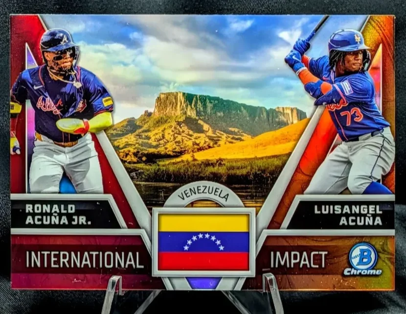 Topps Panini Card Tarjeta Cromo Barajita Ronald Acuña Jr. / Luisangel Acuña Bowman 2024 Chrome International Impact