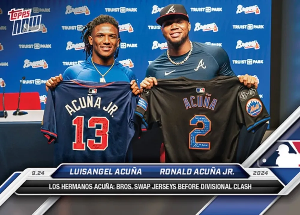 Topps Panini Card Tarjeta Cromo Barajita Ronald Acuña Jr. / Luisangel Acuna Topps 2024 Jersey Now "hermanos Acuña Intercambian Camisa En Partido"