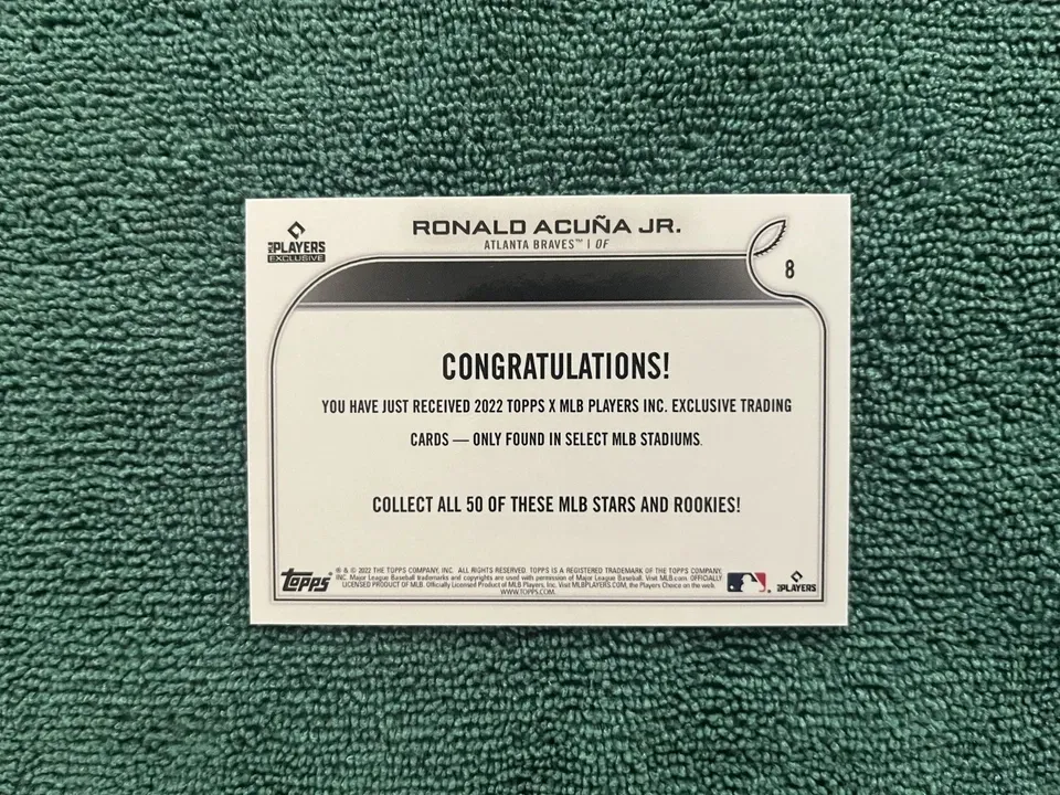 Topps Panini Card Tarjeta Cromo Barajita Ronald Acuña Jr. Topps 2022 X Mlb Players Exclusive (solo Se Consiguió En Stadiums)
