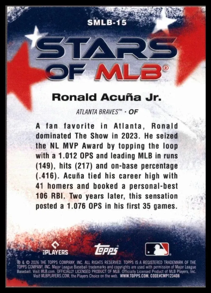 Topps Panini Card Tarjeta Cromo Barajita Ronald Acuña Jr. Topps 2026 Stars Of Mlb