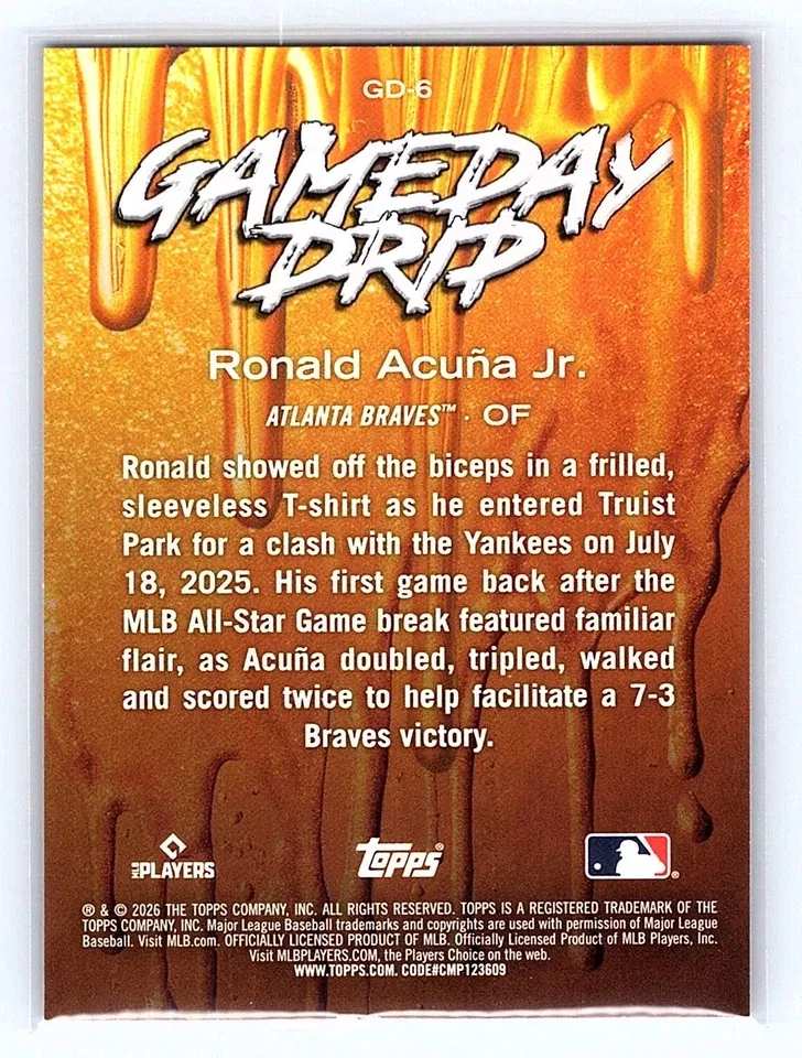 Topps Panini Card Tarjeta Cromo Barajita Ronald Acuña Jr. Topps Series 2026 Game Day Drip