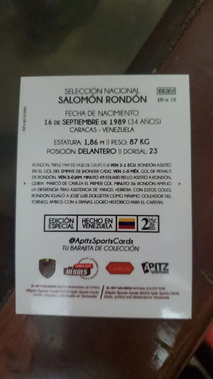 Topps Panini Card Tarjeta Cromo Barajita Salomon Rondon 2024 Apitz Numerada de /18 Ruta al Mundial de Futbol