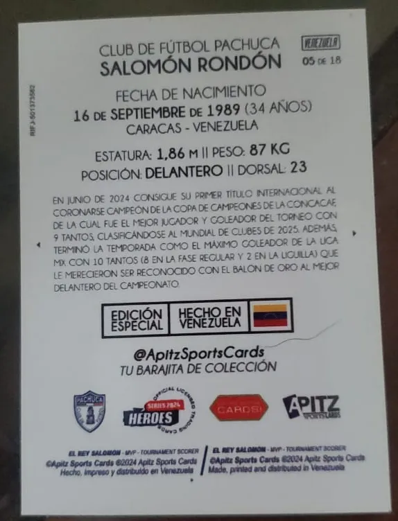 Topps Panini Card Tarjeta Cromo Barajita Salomon Rondon Apitz La Champions Numerada /18 (Futbol)