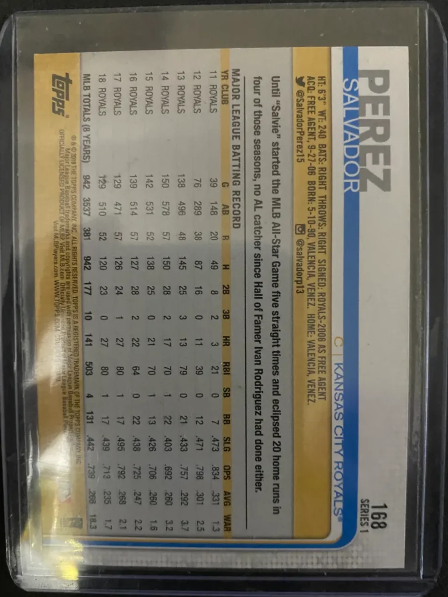 Topps Panini Card Tarjeta Cromo Barajita Salvador Perez Firma Estadio