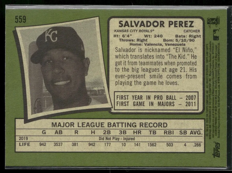 Topps Panini Card Tarjeta Cromo Barajita Salvador Perez Topps 2020 Heritage