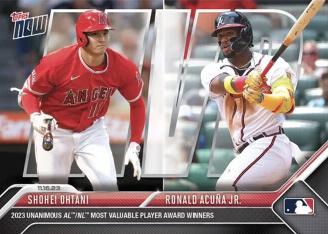 Topps Panini Card Tarjeta Cromo Barajita Shohei Ohtani/Ronald Acuña Jr. - 2023 MLB TOPPS NOW  MVPs
