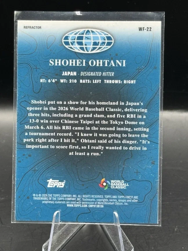 Topps Panini Card Tarjeta Cromo Barajita Shohei Ohtani Topps 2026 Cromo WBC Worlds Finest Clasico Mundial de Beisbol WBC