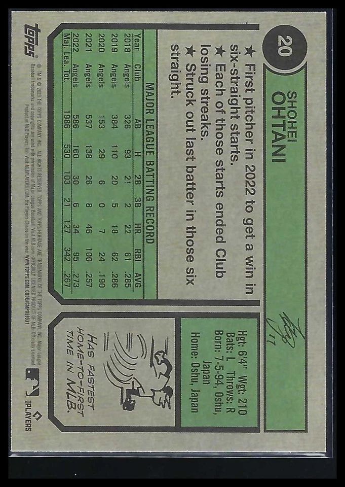 Topps Panini Card Tarjeta Cromo Barajita Shohei Ohtani Topps Heritage 2023