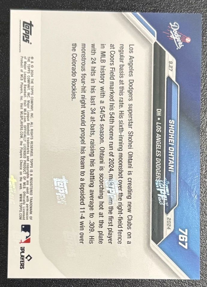 Topps Panini Card Tarjeta Cromo Barajita Shohei Ohtani Topps Now 2024 1era vez que se loga una temporada de 54/54 HR/SB