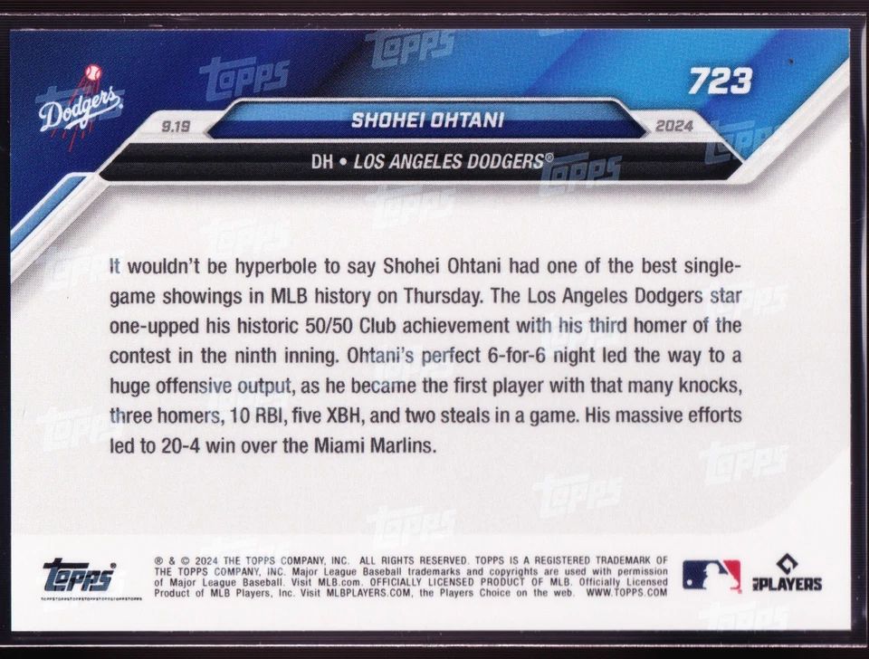 Topps Panini Card Tarjeta Cromo Barajita Shohei Ohtani Topps Now 2024 El día mas grande de la historia 3HR 10RBI