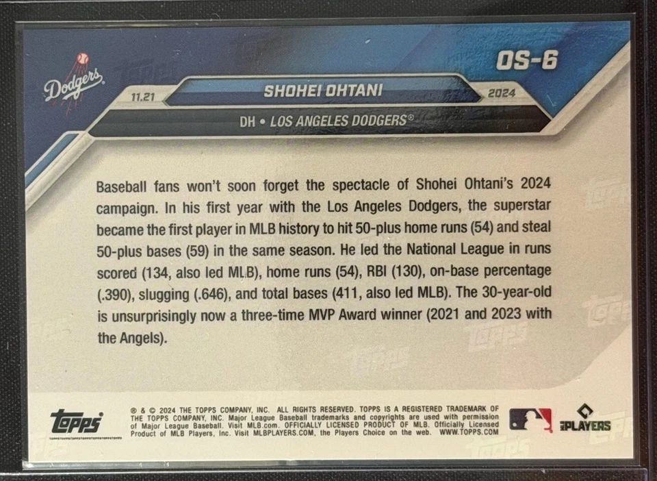 Topps Panini Card Tarjeta Cromo Barajita Shohei Ohtani Topps Now 2024 NL MVP Los Angeles Dodgers 3rd MVP Award
