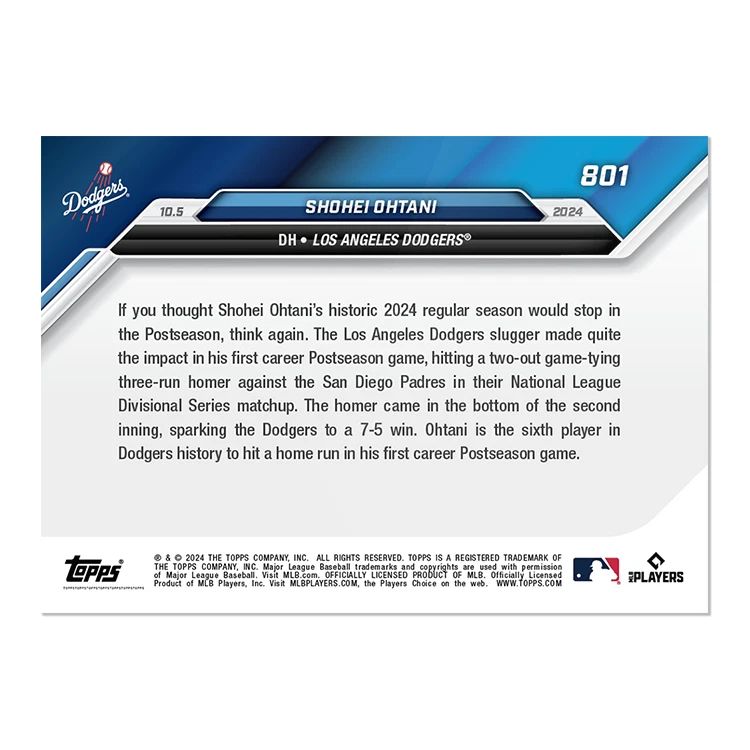 Topps Panini Card Tarjeta Cromo Barajita Shohei Ohtani Topps Now 2024 Primer jonron en una postemporada