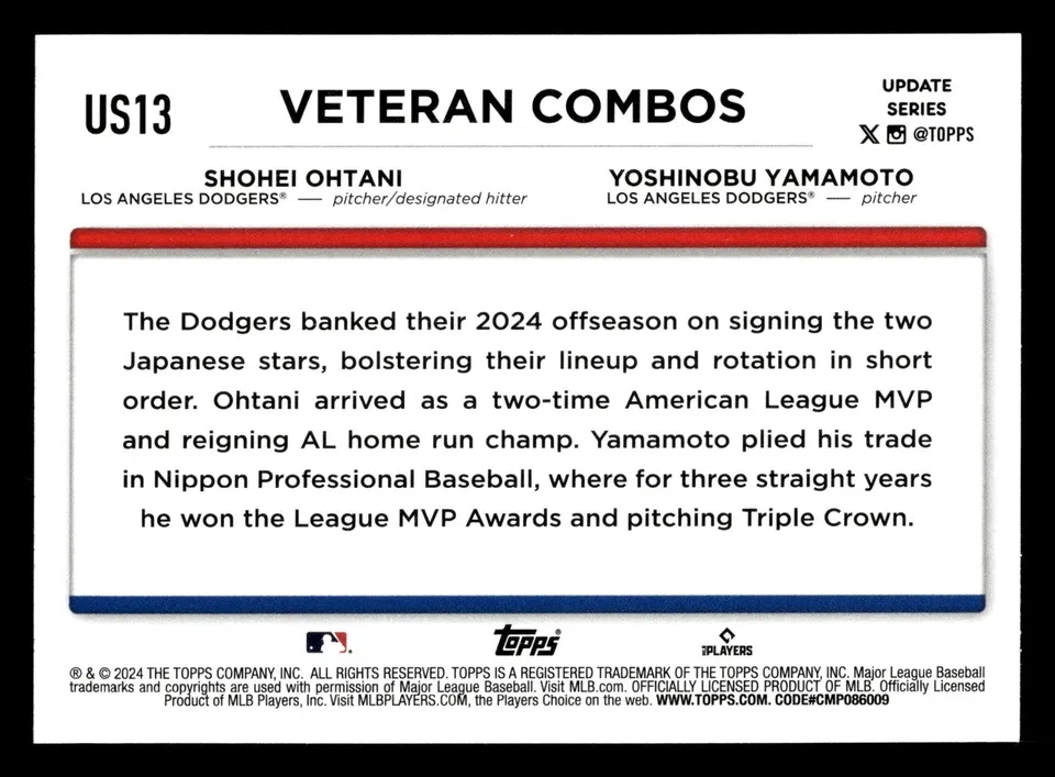 Topps Panini Card Tarjeta Cromo Barajita Shohei Ohtani / Yamamoto Topps 2024 Update Far East Faves