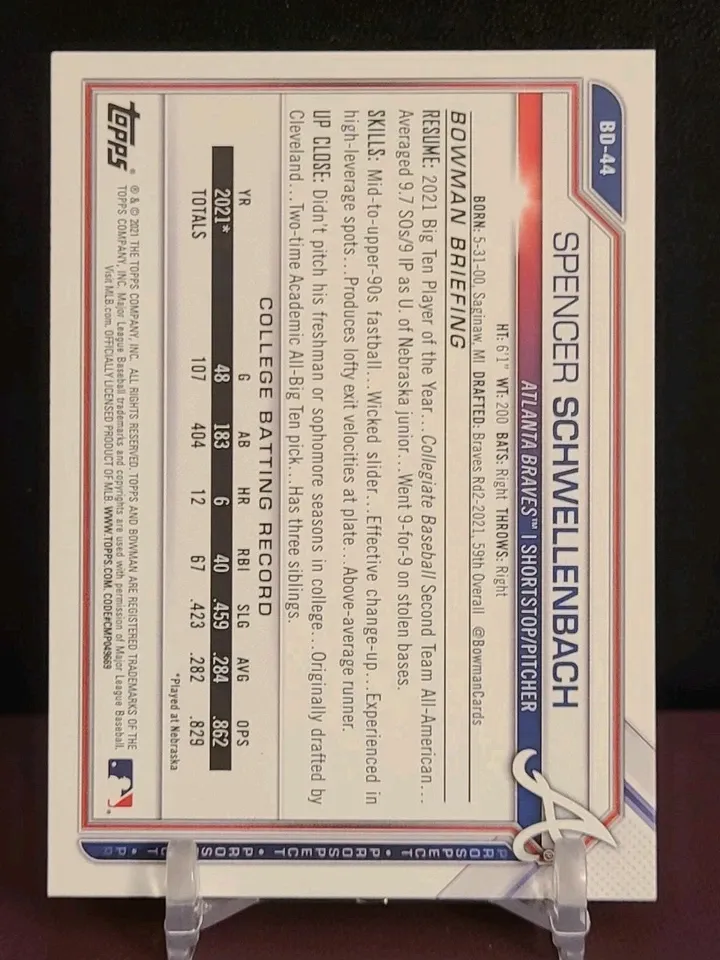 Topps Panini Card Tarjeta Cromo Barajita Spencer Schwellenbach Bowman 2021 Draft Rookie Card RC #bd-44 1st