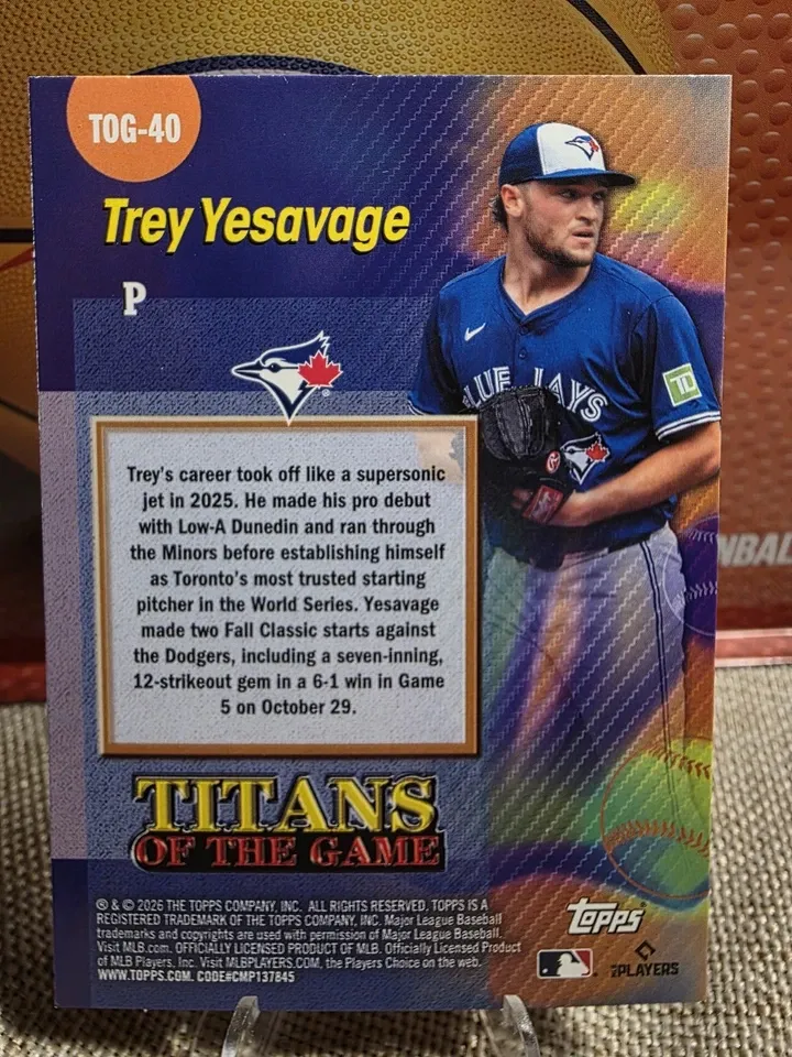 Topps Panini Card Tarjeta Cromo Barajita Trey Yesavage Topps 2026 Series Rookie Card RC Titans Of The Game