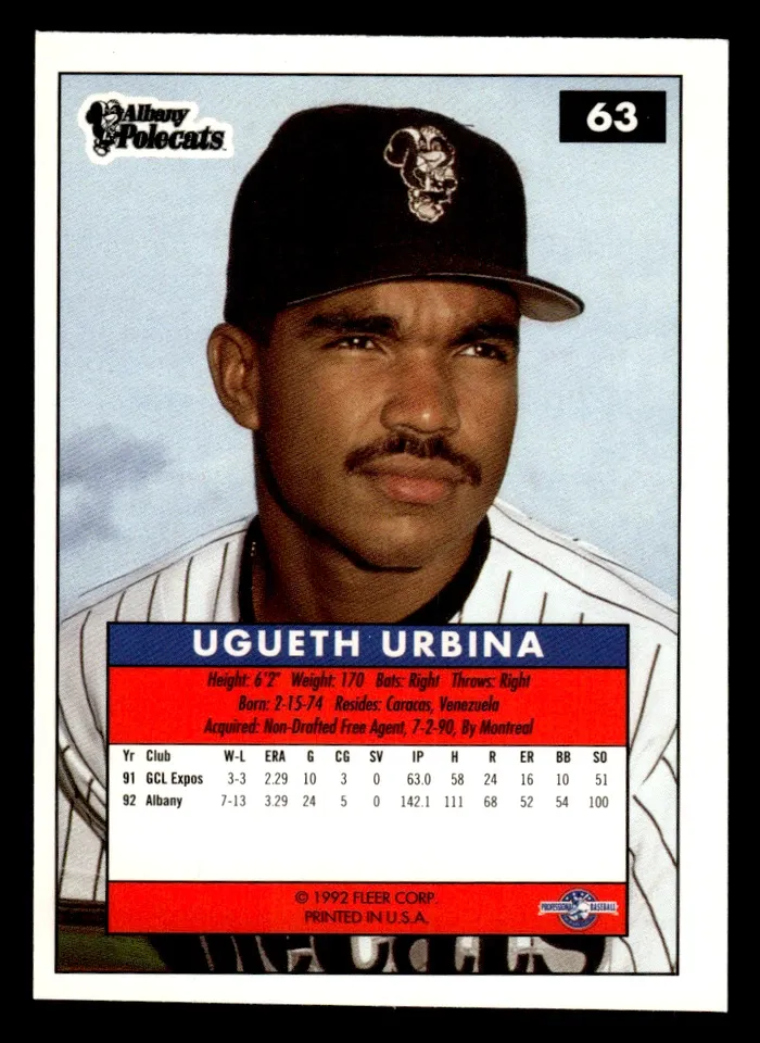 Topps Panini Card Tarjeta Cromo Barajita Ugueth Urbina Fleer Liga Menor Pre Rookiecard RC Rookie Card RC 1992-93